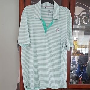 Adidas Golf Performance Polo Shirt Mint Green Striped Large